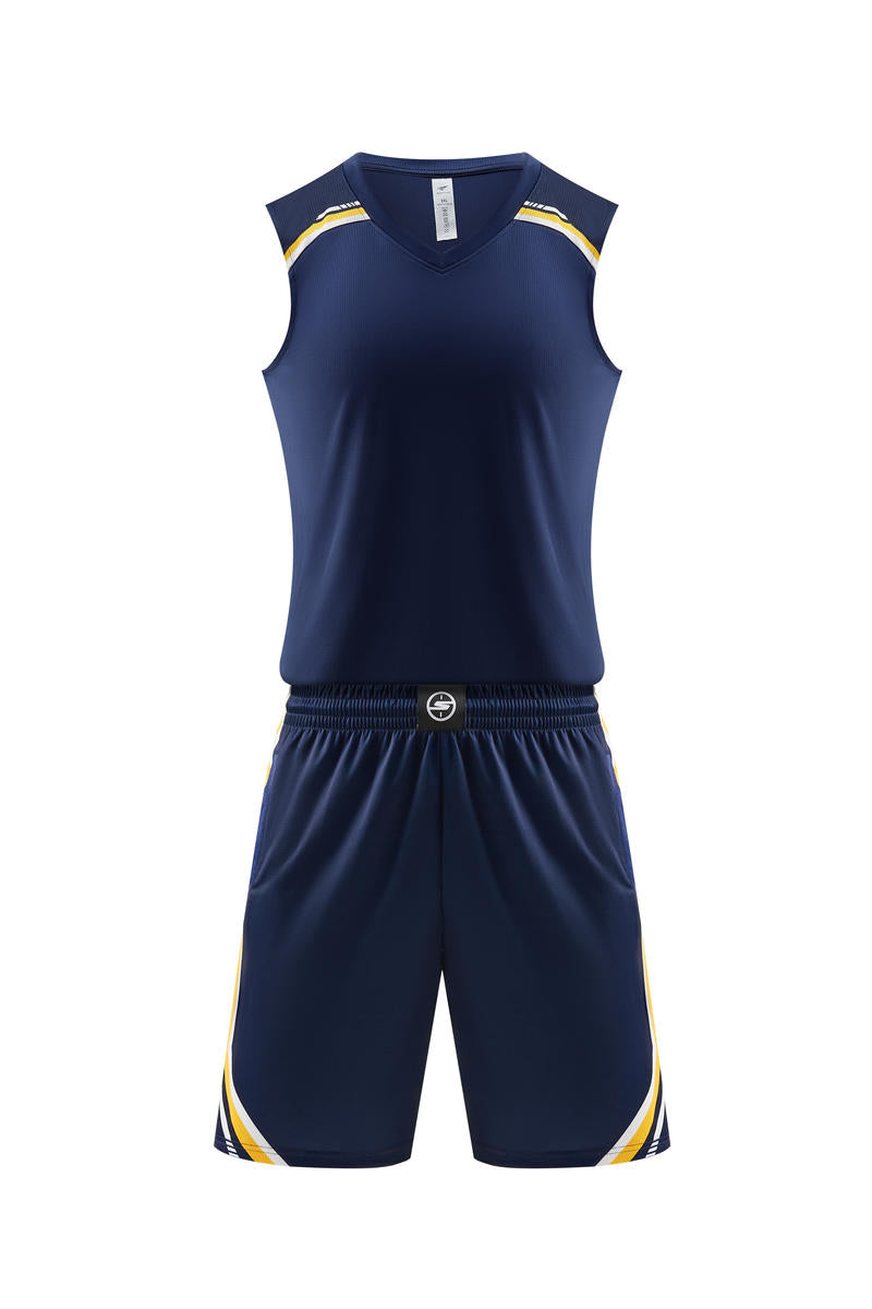 6 Color Men's polyester Round Neck Basketball Uniform Set with Small Raised Pattern Fabric Fashion Suit Outdoor Sports Summer
