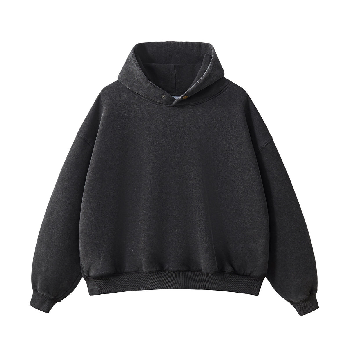 350 Gsm Thick Fleece Button Down Washed Casual Hoodie with Frayed Side Pockets and Hooded Top Set of 5 Pieces in Sample Size L