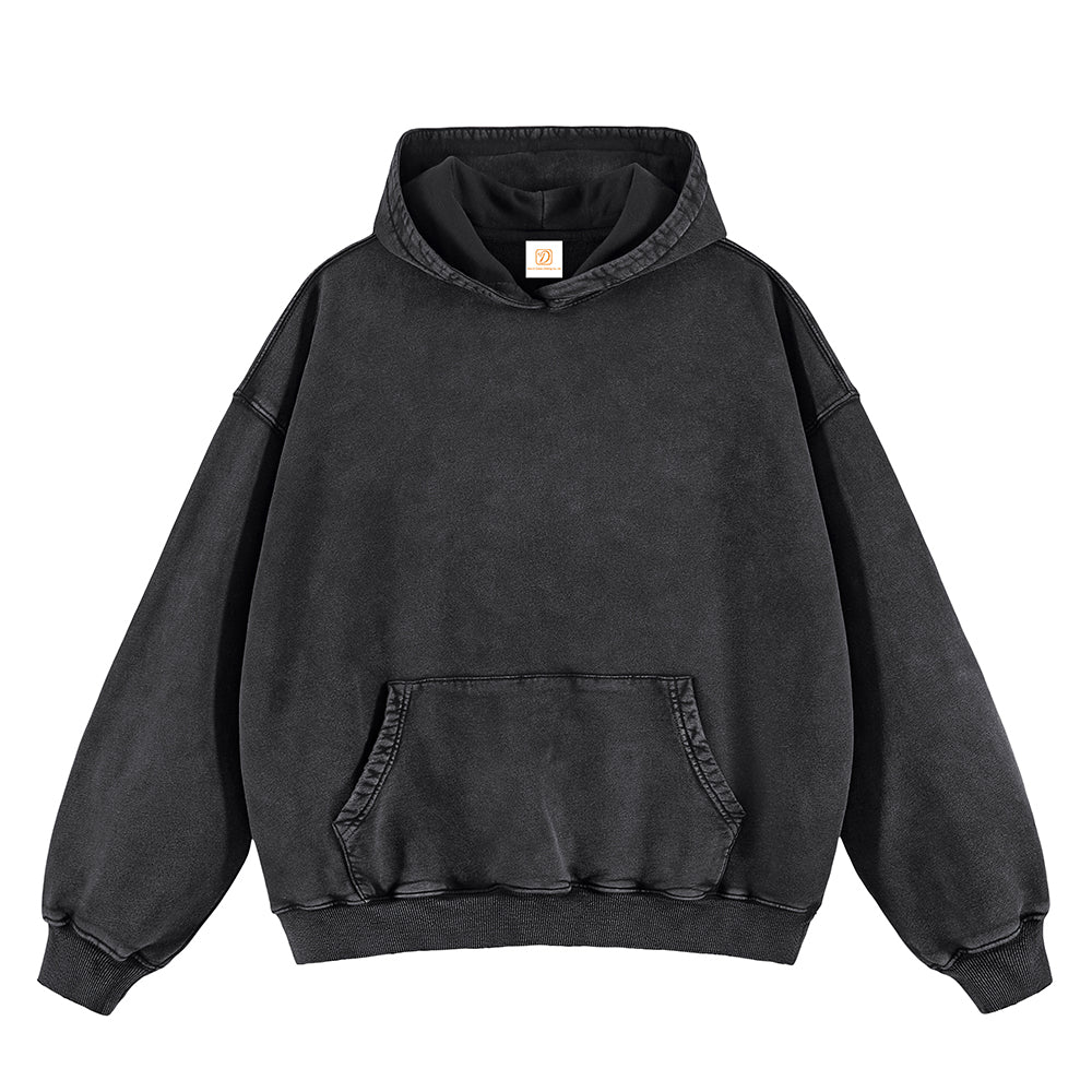 Customized Blank High Quality Washed 100% Cotton 420G Heavyweight Puff Print Drop Shoulder Winter Men's Hoodies & Sweatshirts