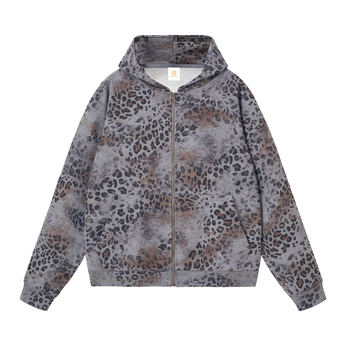 360g Heavyweight Wool Ring Boxy Loose Zipper Hoodie with American Retro Street Style Leopard Print Vest From a Trendy Brand