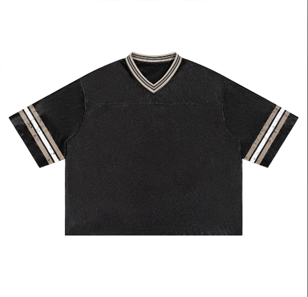 Customized Contrasting Color Flat Crew Neck Jersey t Shirt for Men with V Neck Boxy Style Short Sleeve Shirt Summer Version