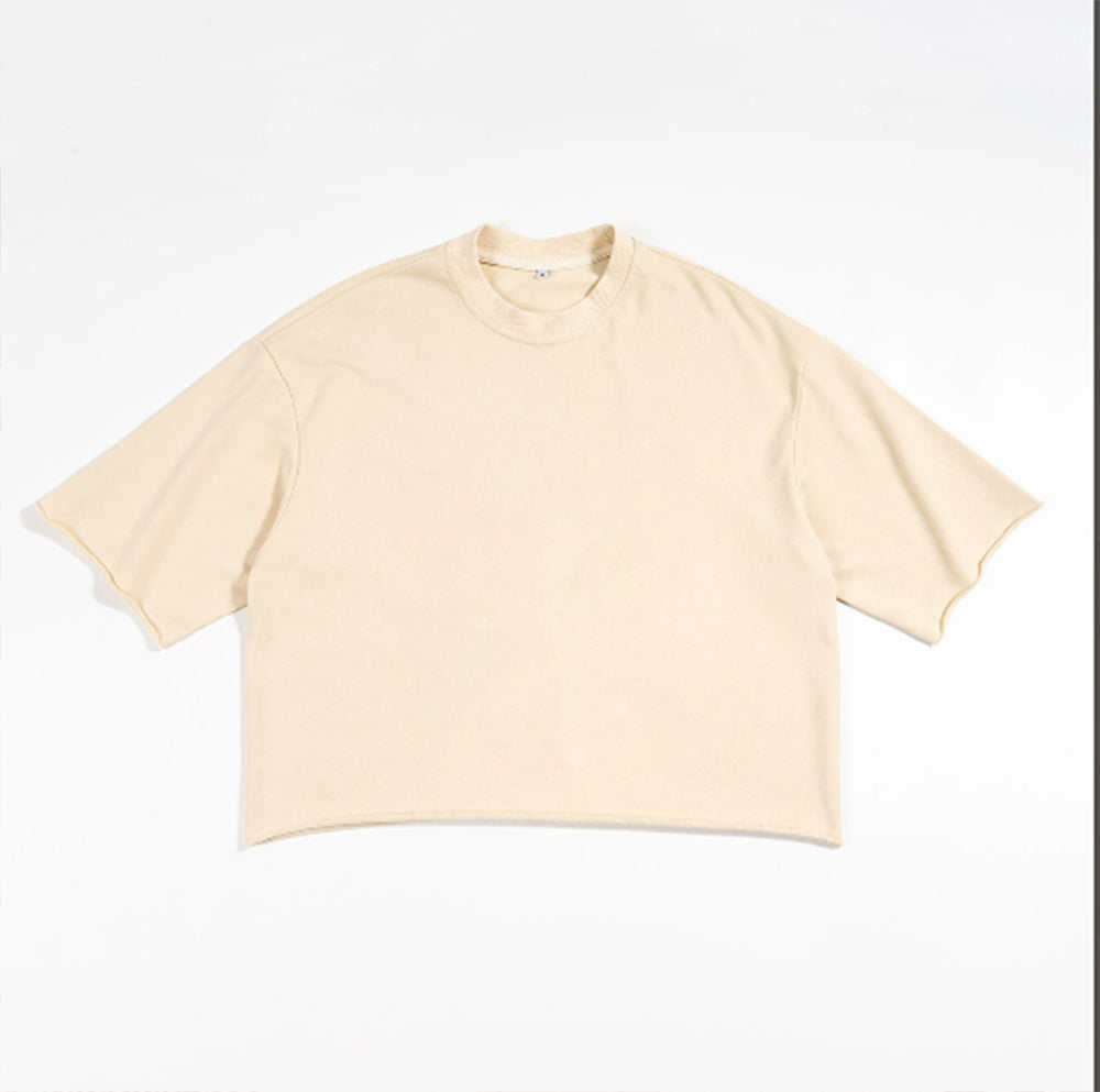 High Quality Round-neck Short Wide Ribbed t Shirt Plain Oversized Heavyweight Tshirts Loose Edge Casual Men's Short Sleeved