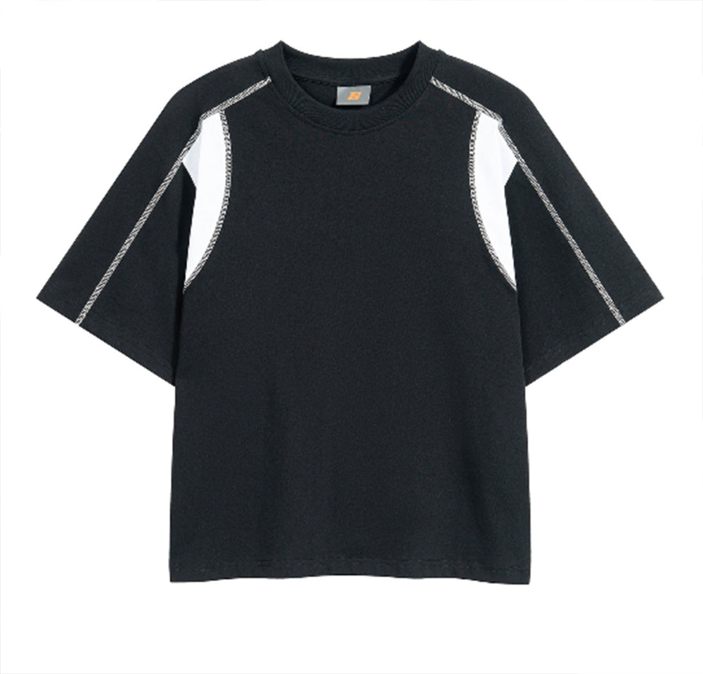 Tshirt 100 Cotton Blanc Color Matched Short Sleeved Men's Cotton T Shirt with Contrasting Bright Lines and Round Neckline