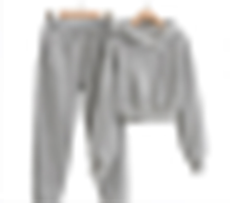 5 Color Hooded Fleece Short Sleeved Pullover Set for Women Loose Fitting Pure Color Waistband Crew Neck batwing Sleeve Suit