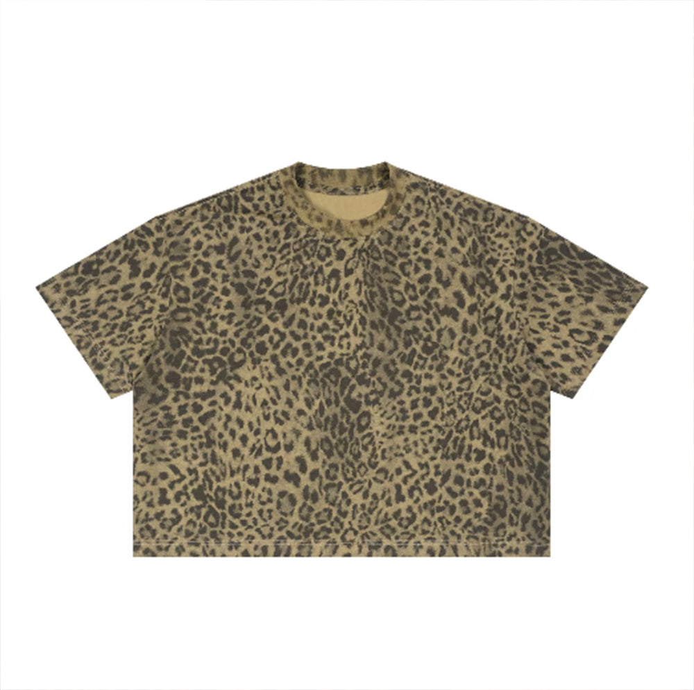 Wholesale Customized Loose Fitting Short Sleeve t Shirt with Leopard Print and Stripes for Men T-shirt From a Trendy Brand