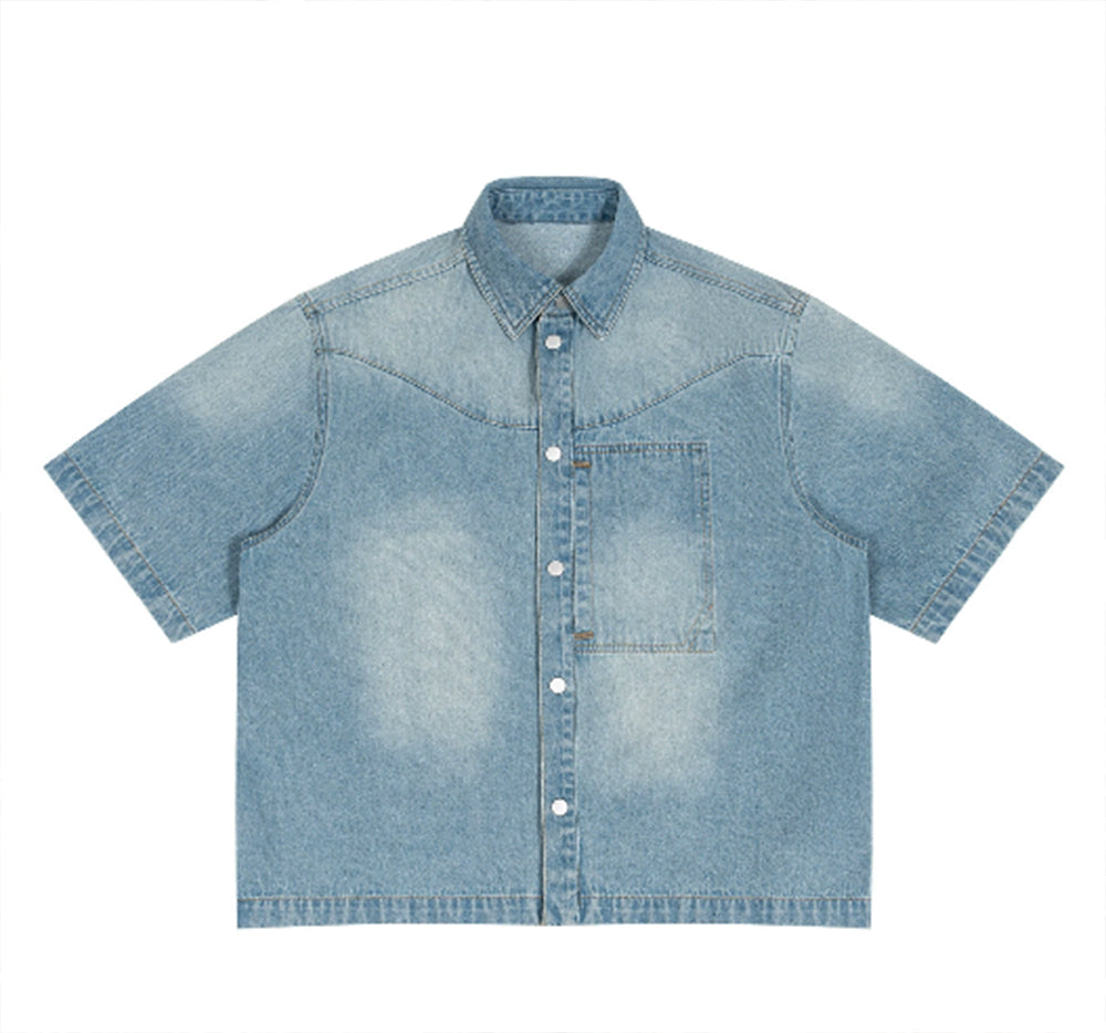 Customize Your Own Exclusive Design Boxy Style Genuine Denim Shirt for Men 320g Heavyweight Plain Short Sleeved Unisex Tshirt