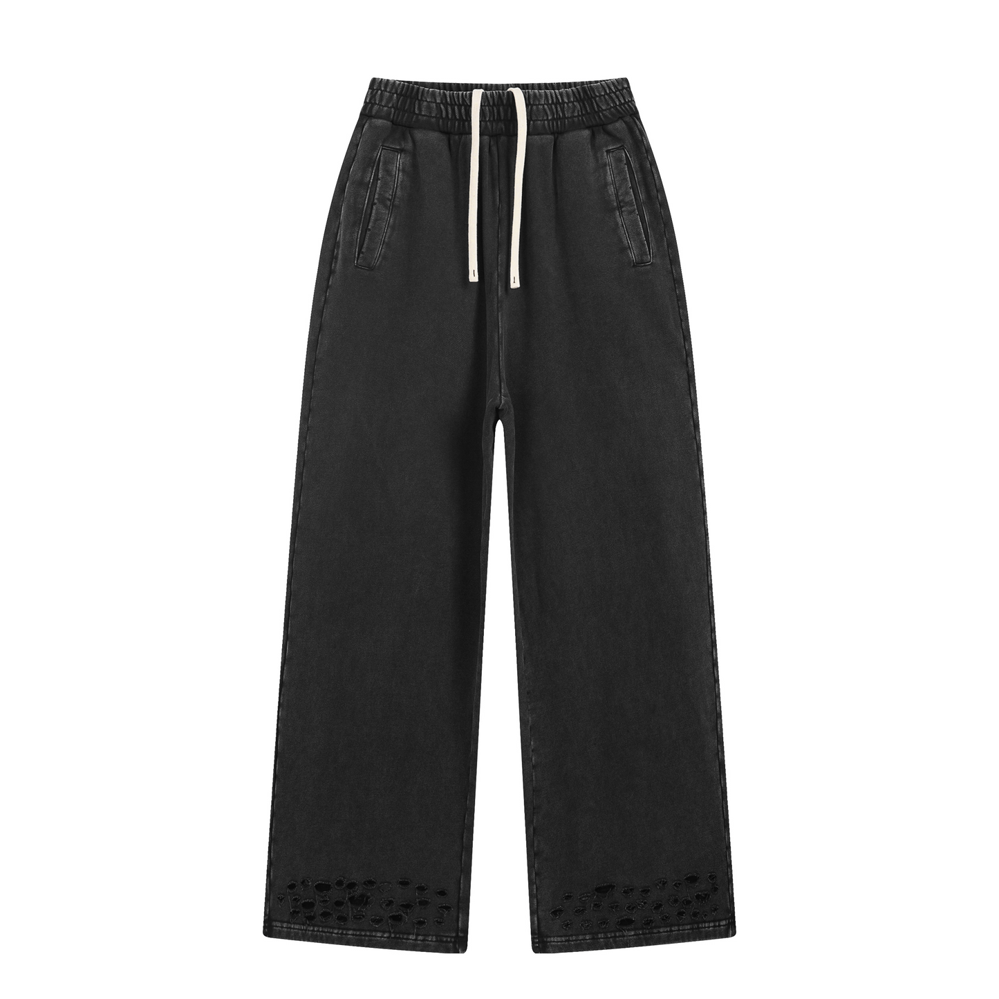 Customized logo 100cotton  Distressed Frayed Edge Cropped High street Loose Straight Pants Fashion Men's High Quality Sweatpants
