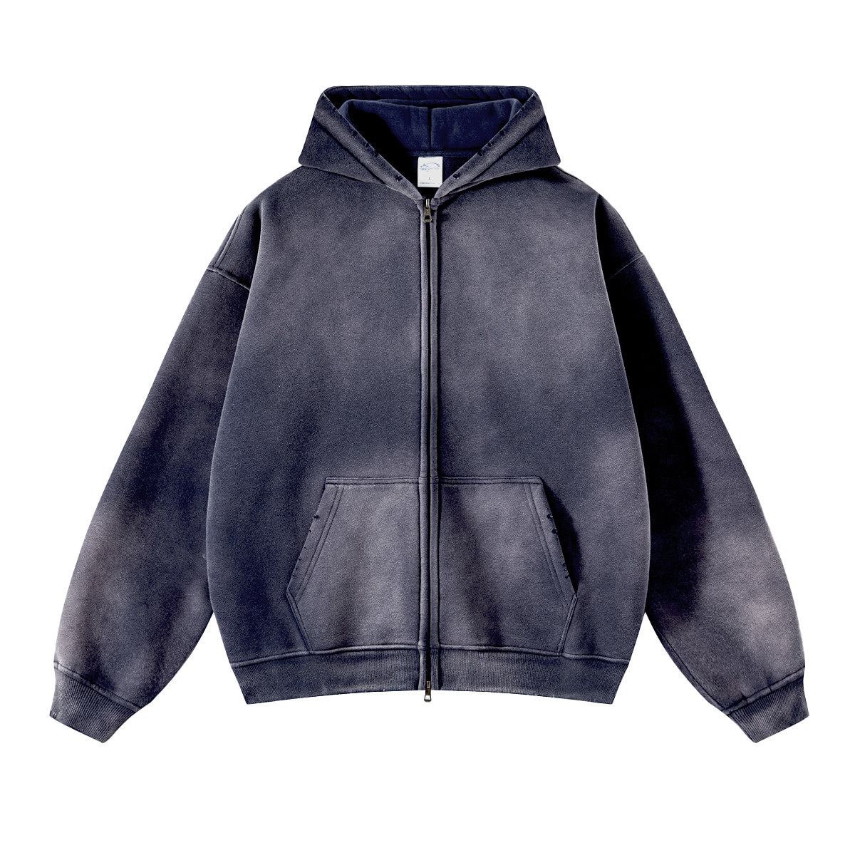 Custom logo Hoodies High Quality Vintage Waxing Printing Full Zip Streetwear Fashion Drop Shoulder Hoodies Set Bulk Wholesale