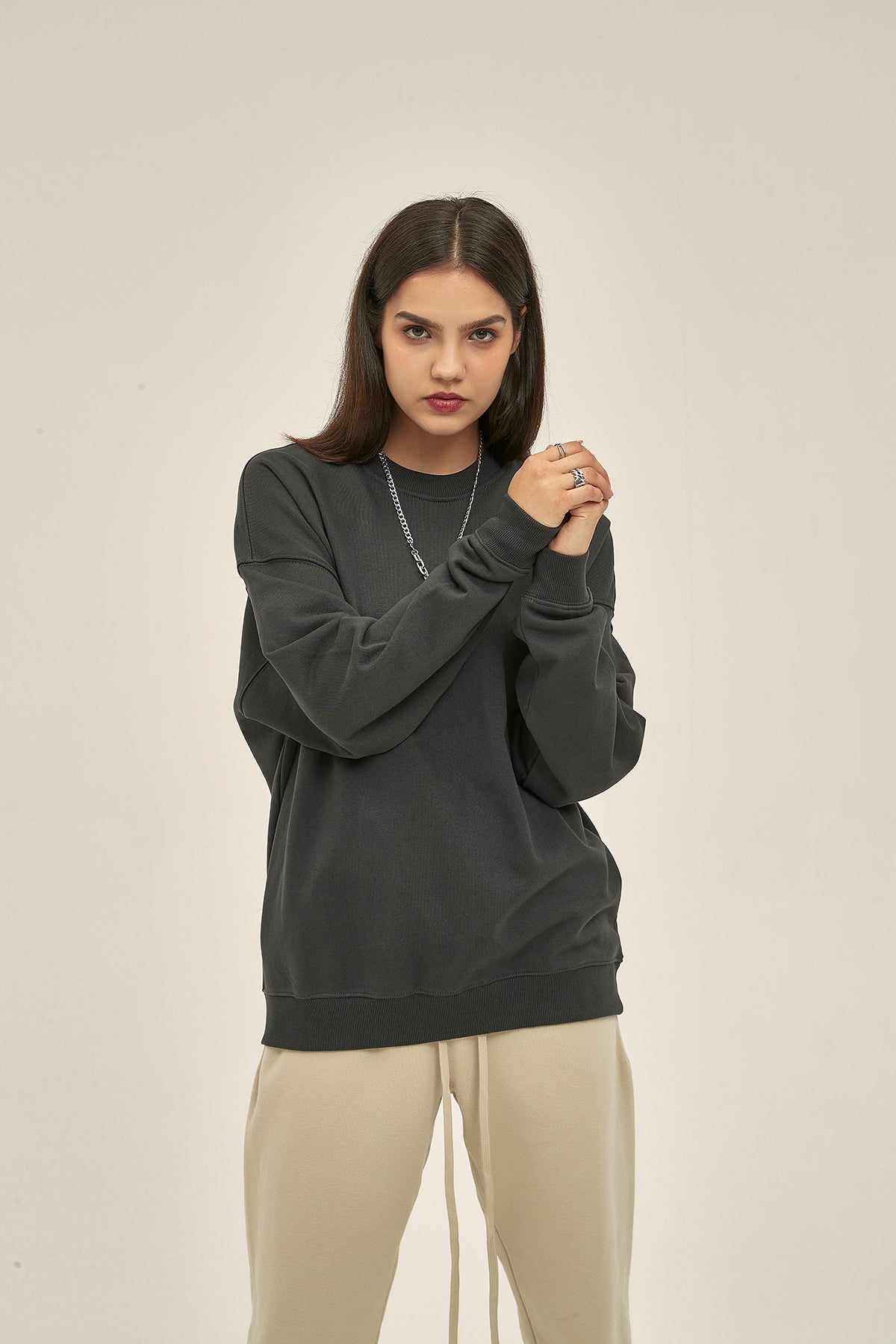 100% Cotton 400Gsm Pullover Oversize Sweatshirts Heavyweight Hoodie Crew Neck Sweatshirt Can Design Patterns for You for Free