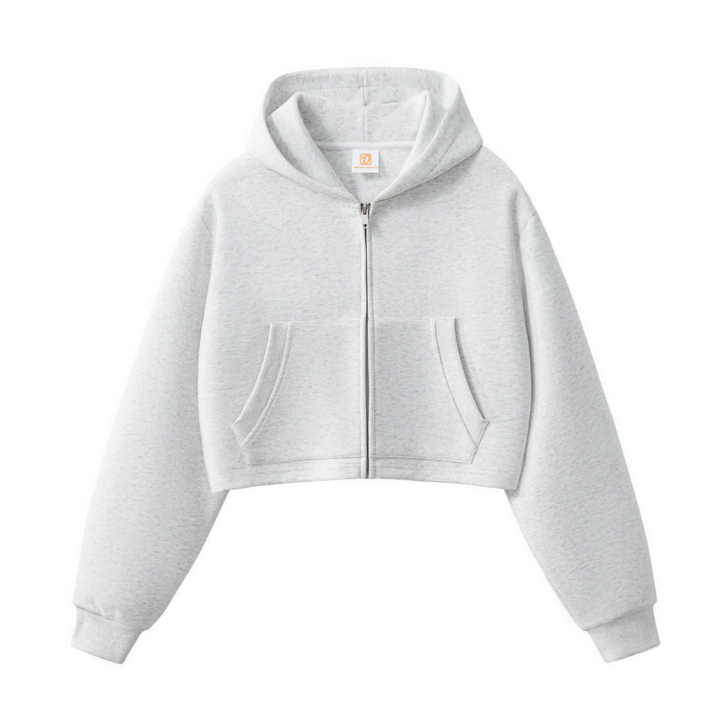Sport High Quality Custom Blank Distressed Zip up Boxy Heavyweight Puff Print Fashion Streetwear Cropped Hoodie Woman