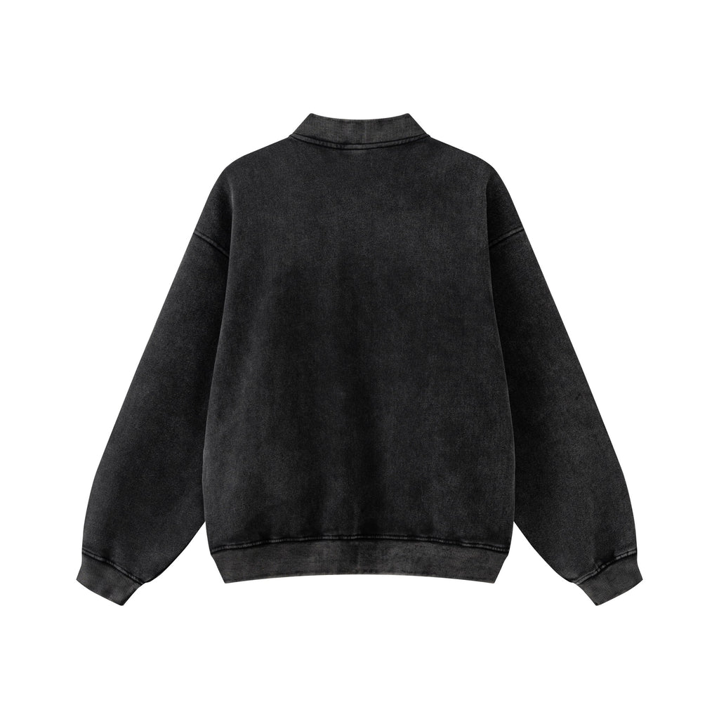 Customized High Quality Fleece Vintage French Terry Acid Wash Heavyweight Black Full Zip up Drop Shoulder Fashion Hoodie