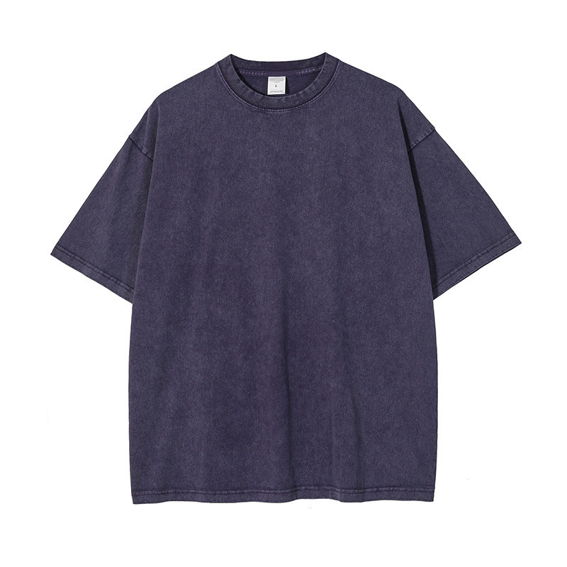 Oem 10 Color Stir Fried Snowflake Wash Waxed Indigo Dyed Distressed Solid Short Sleeve Multiple Processes to Choose From