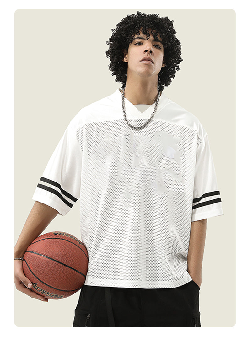 Manufacturers Streetwear Striped Color Contrast 100% Polyester Jersey Design V-Neck Black Fashion Blank Customized Tshirt