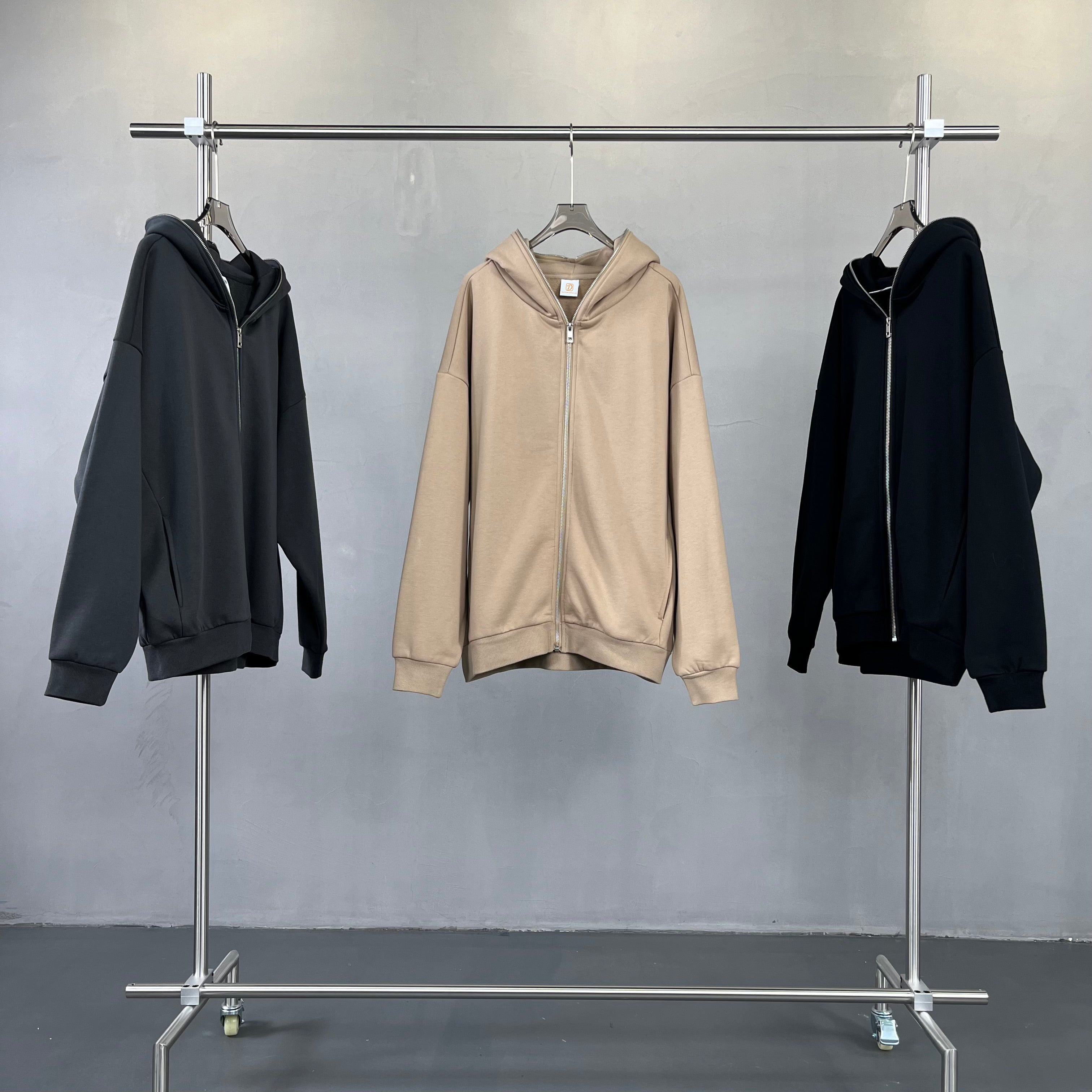 Heavyweight Drop Shoulder Custom Zip up Polyester and Cotton High Quality Pure Color Streetwear Hoodies Wholesale