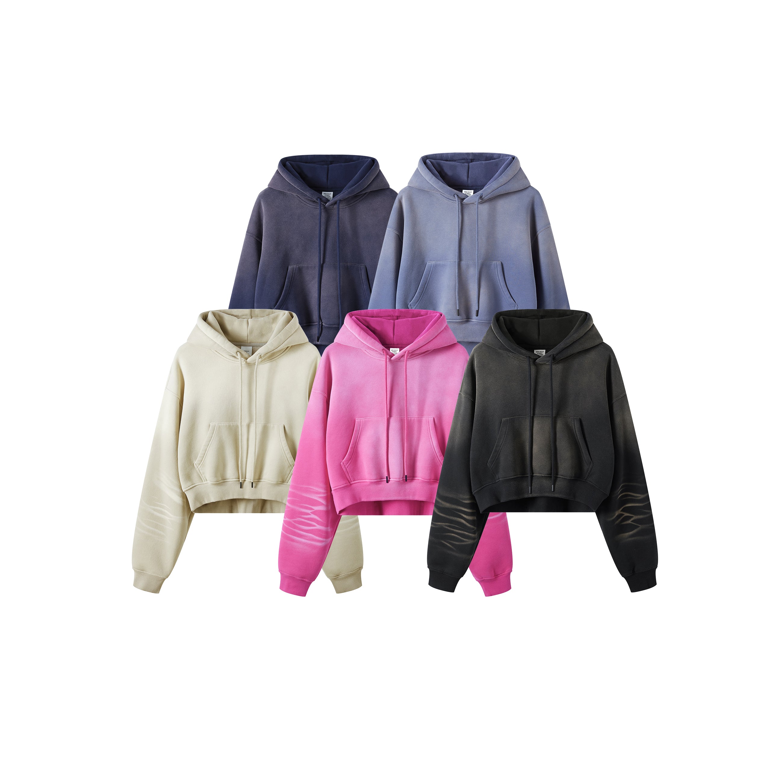 Blank Custom French Terry Acid Wash Puff Print Sublimation Black Heavy Weight Short Women's Hoodies Drop Shoulder Sweatshirts