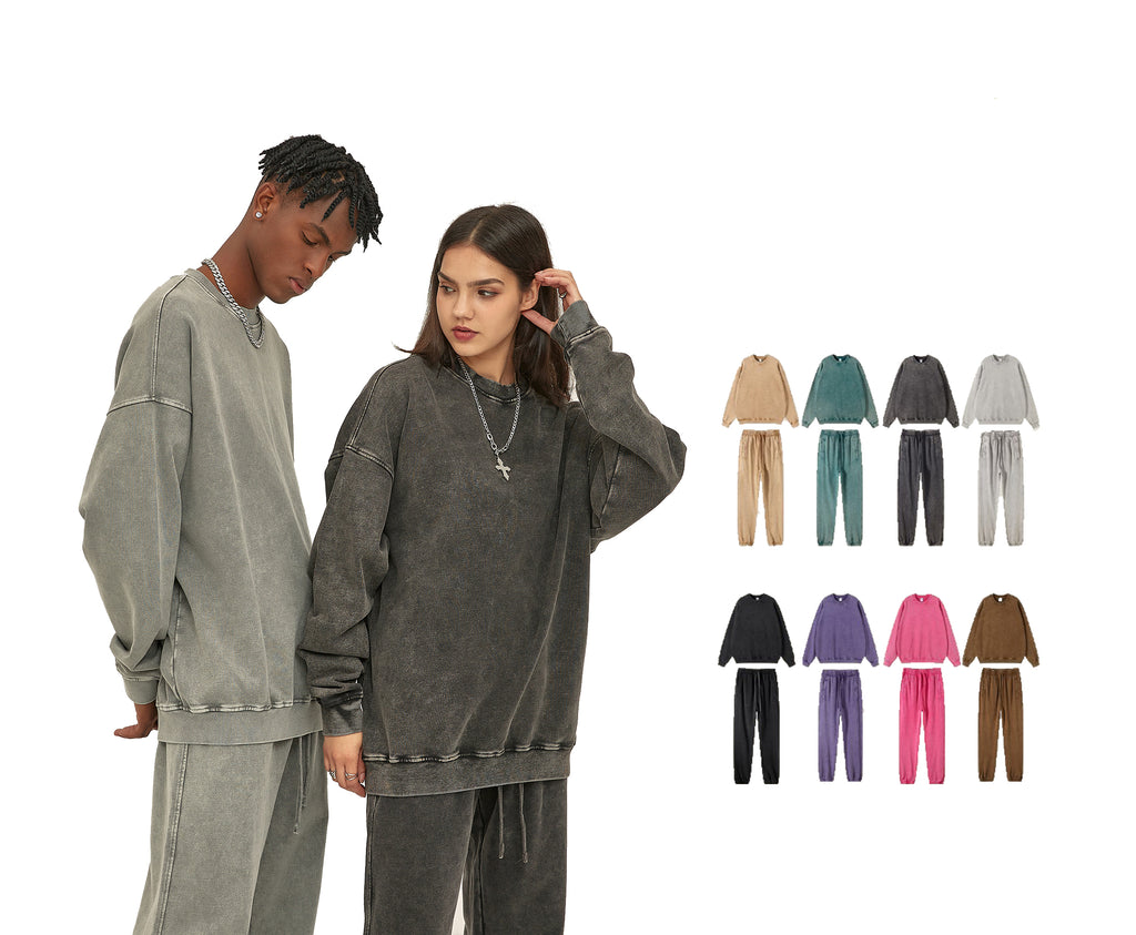 Wholesale Heavyweight Cotton Vintage High Quality Fashion Unisex O-neck Custom logo Drop Shoulder Black Hoodies & Sweatshirts