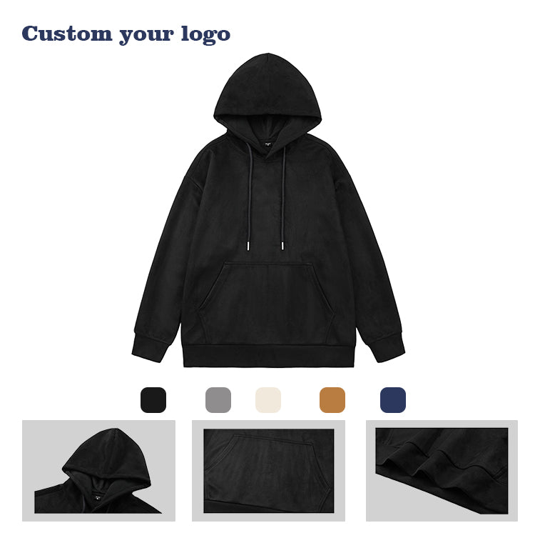 High Quality Manufacturers Drop Shoulder Fleece Custom Logo Streetwear Suede Black Thick Blank Heavyweight Hoodies & Sweatshirts