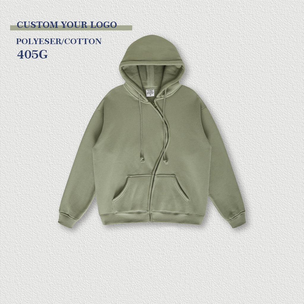 Heavyweight Unisex High Quality S-shaped Zipper Black Hip-hop Puff Printing Custom logo Oversized Streetwear Loose Blank Hoodies