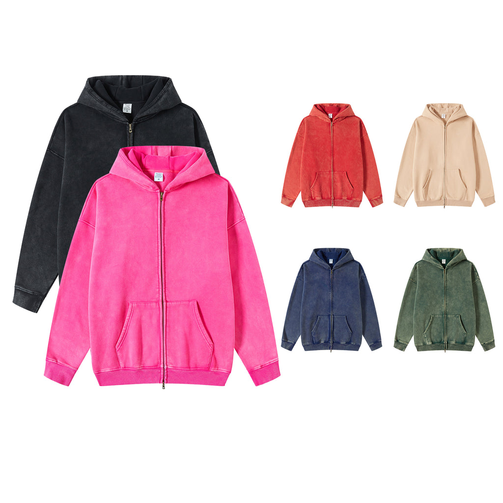 Manufacturer Hoodies Wholesale Full Zipper  Wireless Blanket Washed Vintage Heavyweight Hoodies & Sweatshirts