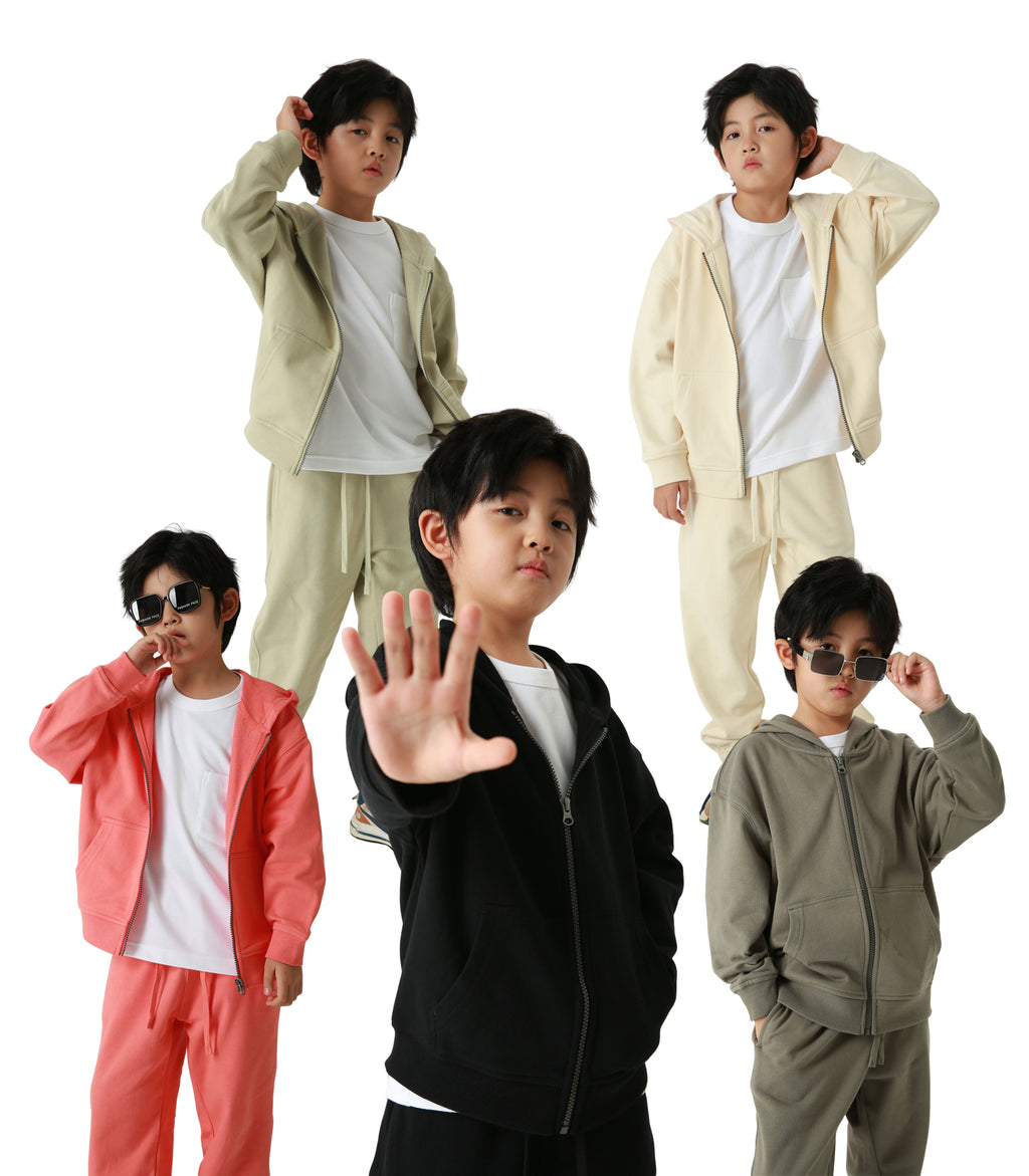 100% Cotton High Quality Full Zip Children's Terry Hoodie Heavyweight Puff Printing Winter Soft Drop Shoulder Clothing Hoodies