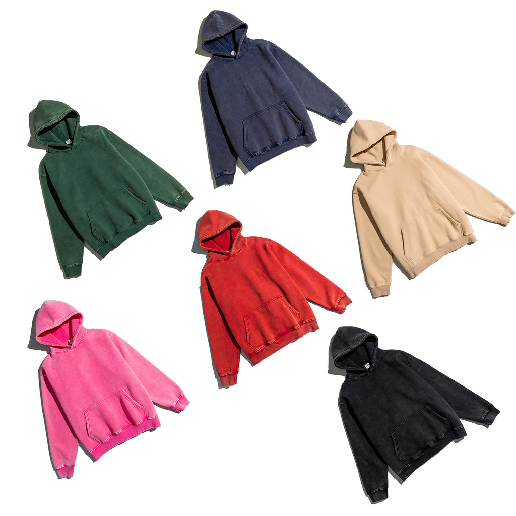 Wireless Vintage Pullover Fleece Hoodie Wholesale Blank Unisex High Quality Custom French Terry Acid Wash Drop Shoulder Hoodie