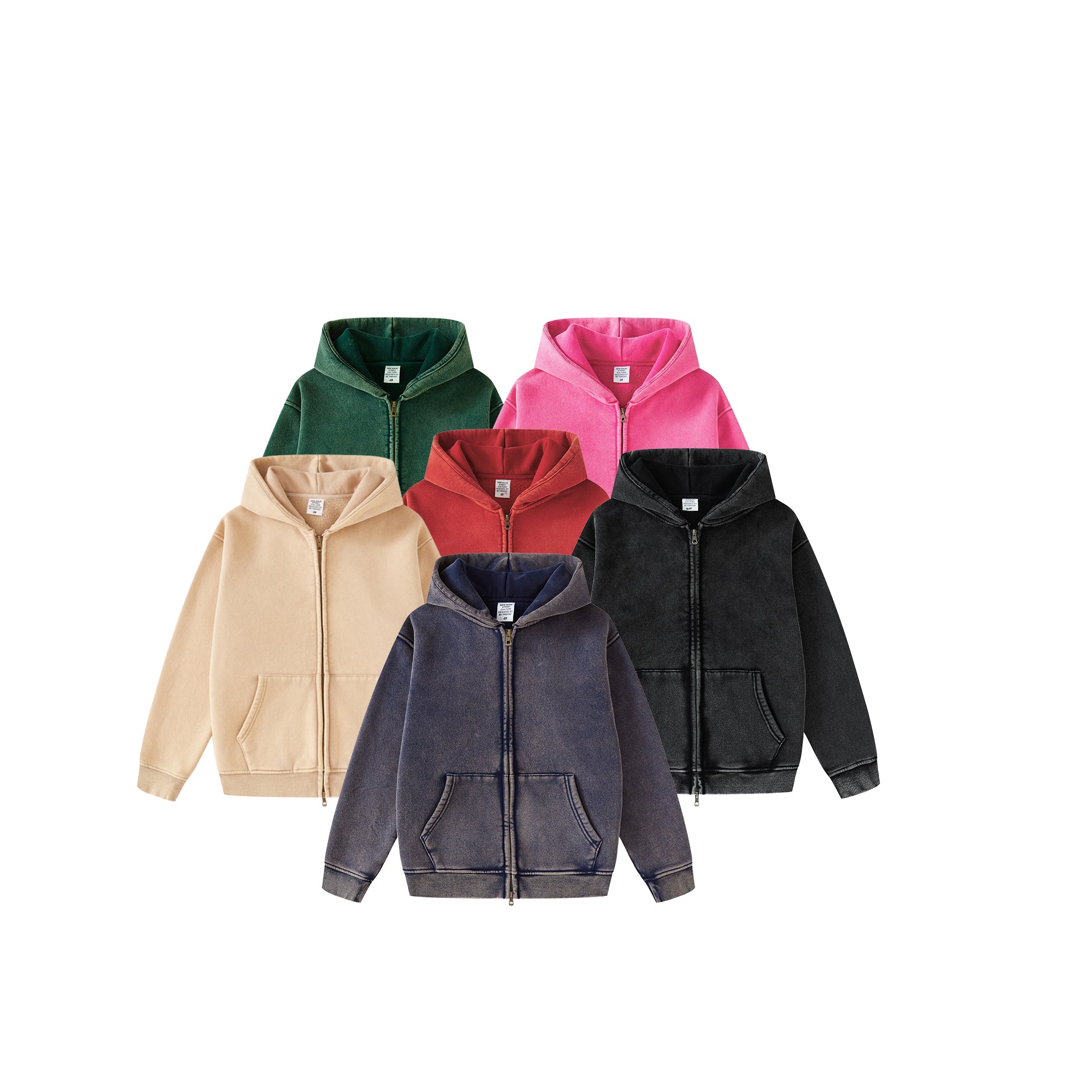 Heavyweight Fleece Hoodies Kids Sublimation Distressed Zip up Vintage Streetwear Unisex Washed High Quality Fashion Hoodie