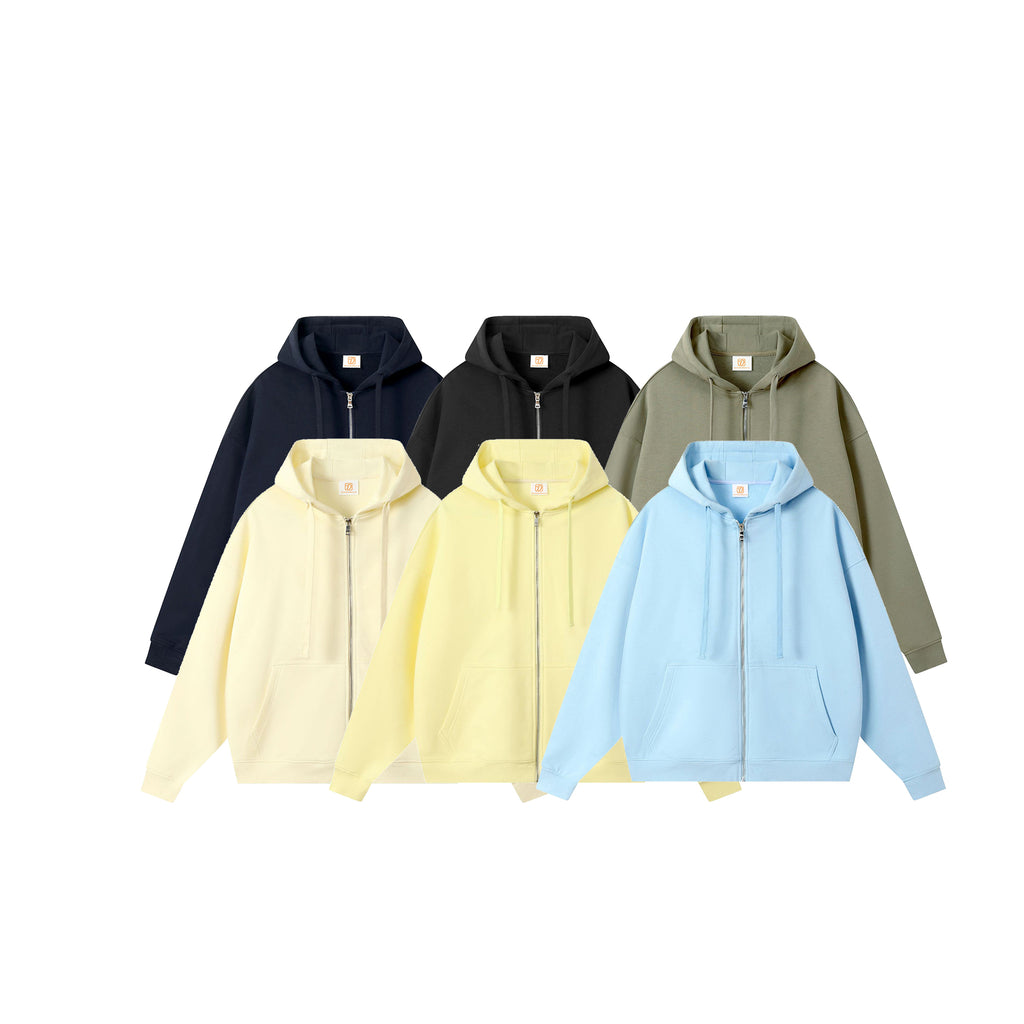 Drop Shoulder High Quality Custom-made Unisex Casual Heavyweight Blank Full Zip Men's and Women's Hoodies