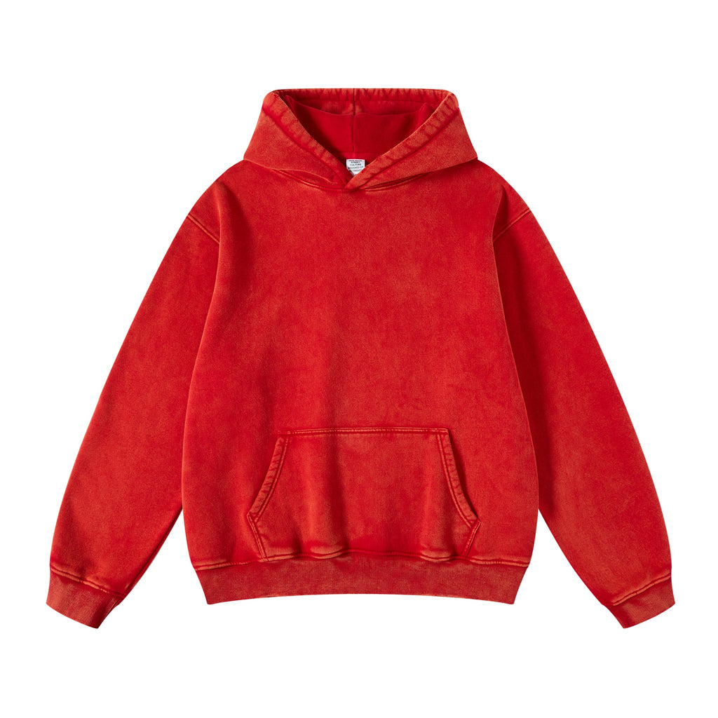 350G Heavyweight Vintage Fleece Streetwear High Quality Oversized Washed Wireless Solid Custom Puff Print Fashion Hoodie