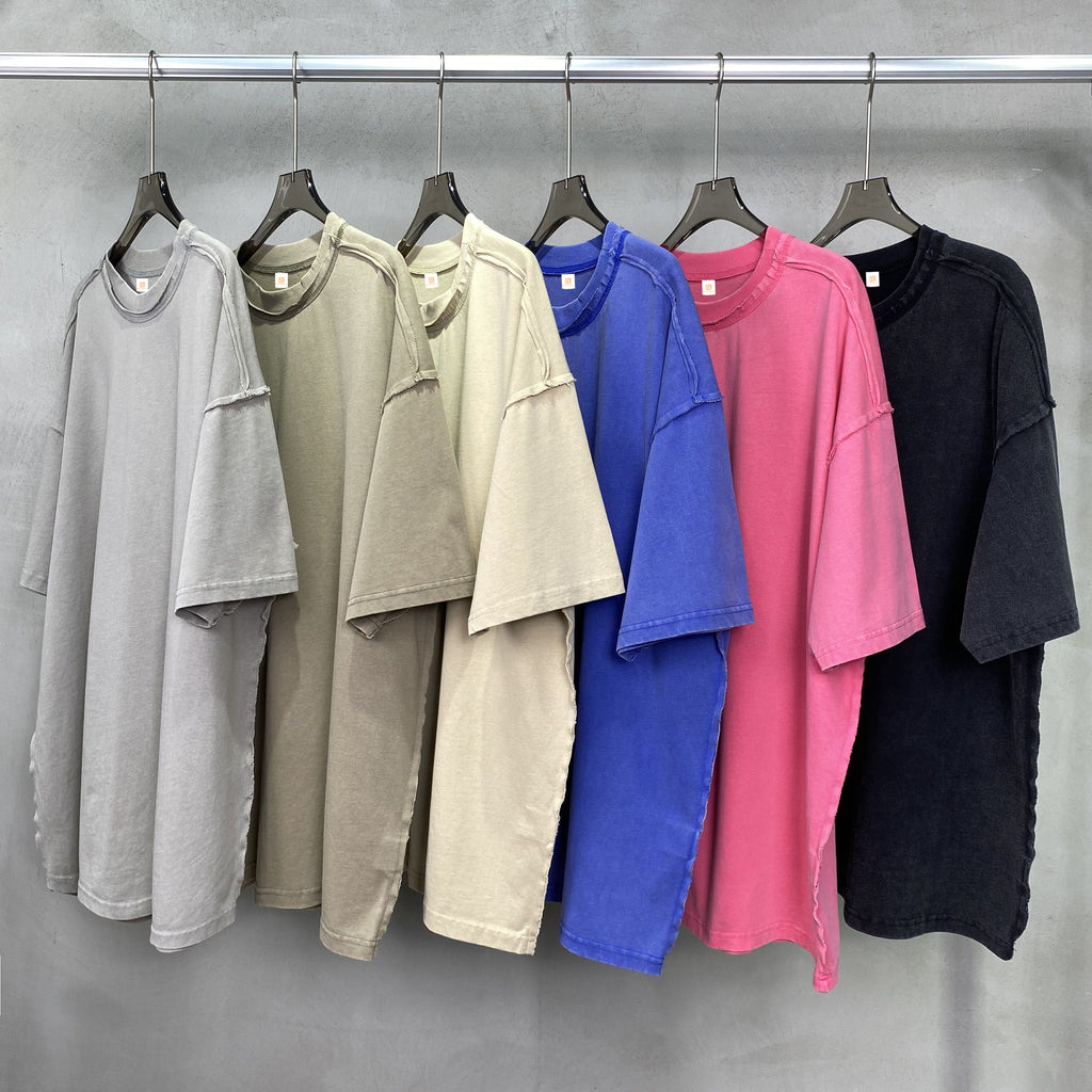 Heavyweight Washed Frayed Edges Loose Vintage Drop Shoulder Custom logo Heavy Cotton Round Neck Dtf Transfers Print t Shirt