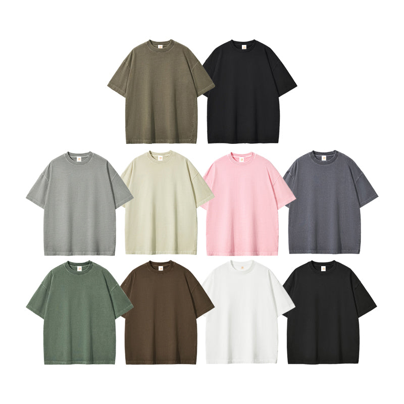 Custom Vintage Acid Wash t Shirt Blank Pure Color Streetwear Heavy Cotton Round Neck Short Sleeve Heavy Weight Man T-shirt