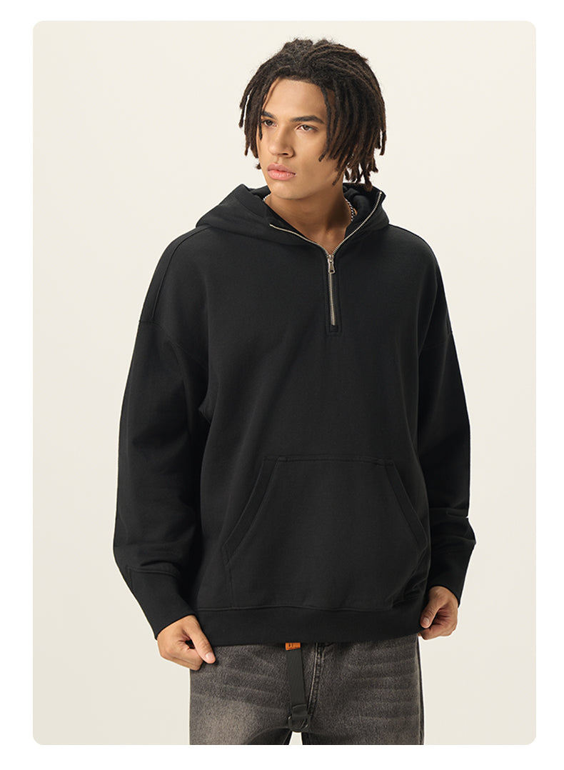 Costum Wholesale Pullover Oversized High Quality Embroidery Half Zip Men’s Hoodies