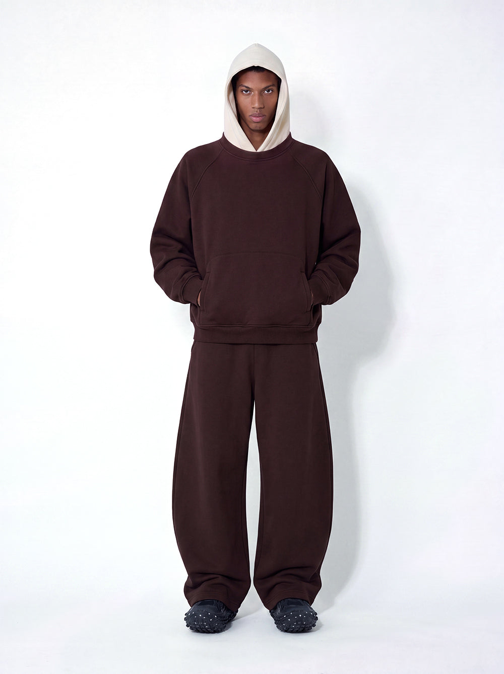 Customized High Quality Fashion Men Hoodies Boxy Contrasting Color Ribbed Loose Fleece Hooded Sweatshirt Winter Collection
