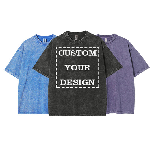 Wholesale Men's 100% Cotton T-shirts Custom Puff Printing High Quality Acid Wash Multi Color Vintage Personalized T-shirt