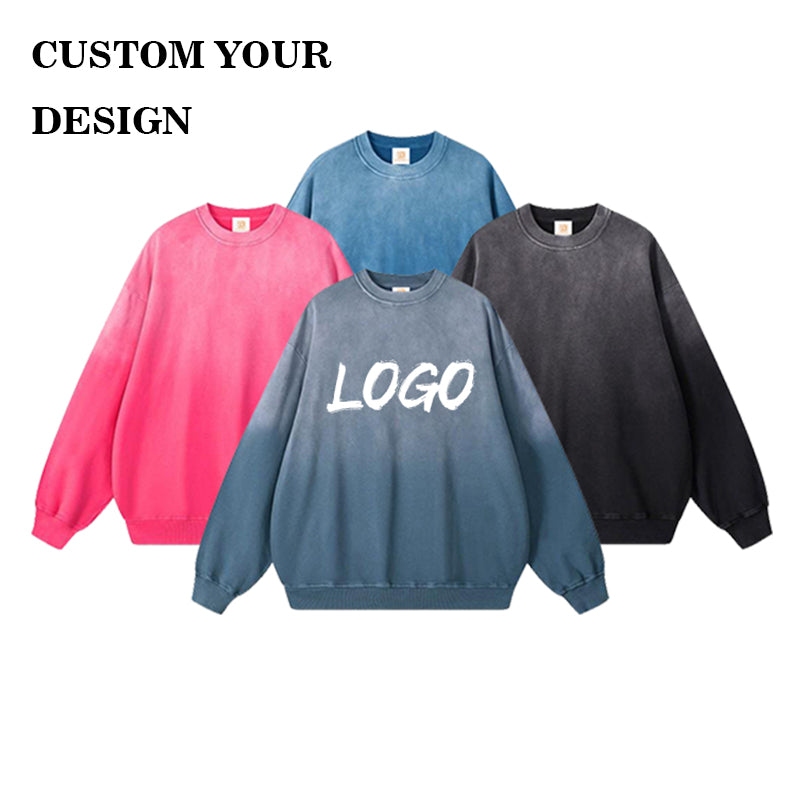 Heavyweight Crewneck Hoodie High Quality Custom Loose Acid Washed Custom Distressed Embroidery Drop Shoulder Hoodie for Men