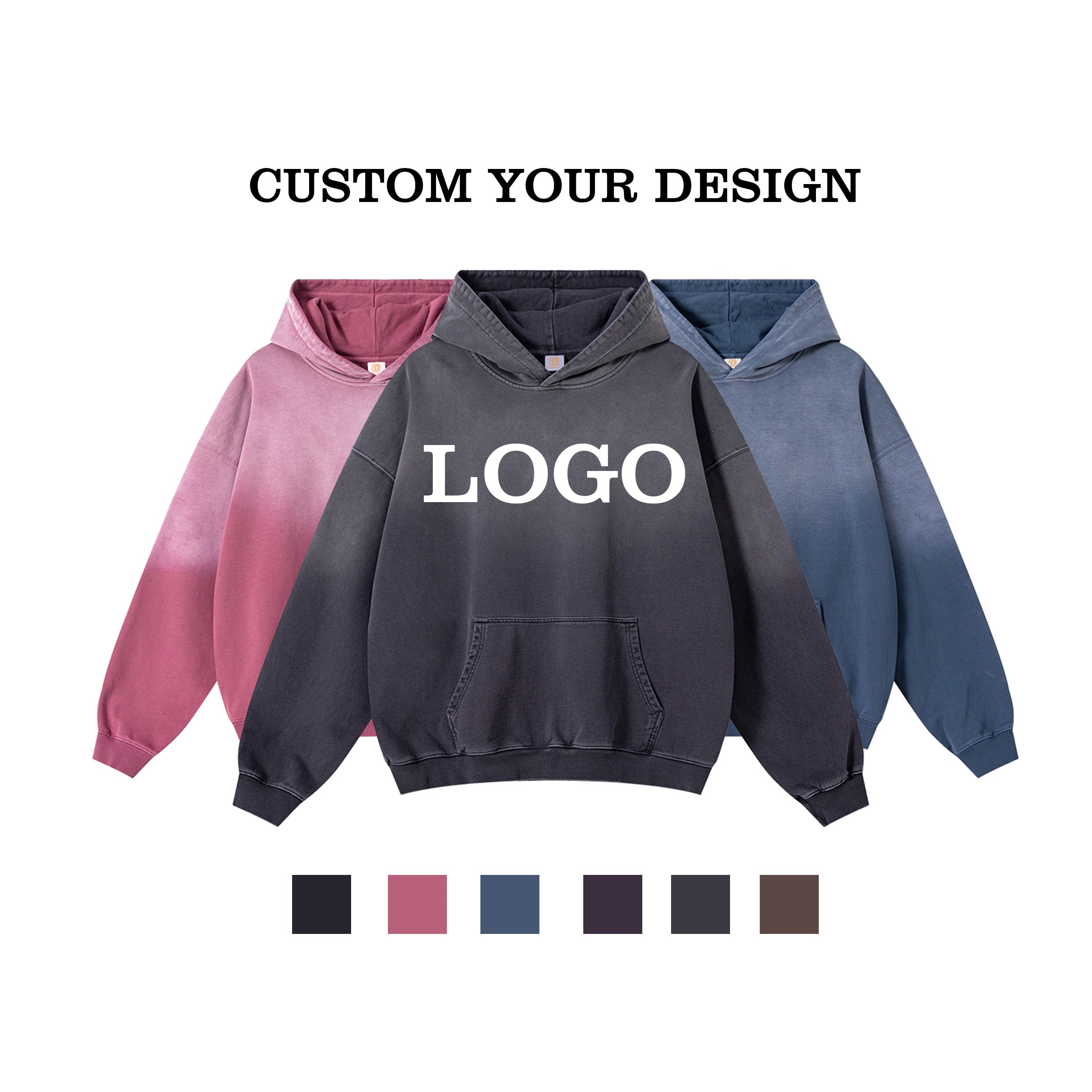 Streetwear Hot Sale Heavy Cotton Hoodies Custom logo Acid Wash High Quality Vintage Pullover New Fashionable Plain Hoodies