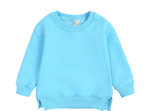 9 Color Fleece Pullover for Boys and Girls Round Neck Small Children's Pullover Solid Color with Fleece Top Fall Winter Style
