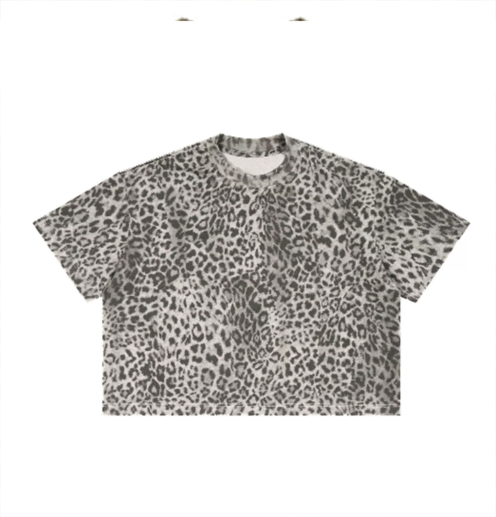Wholesale Customized Loose Fitting Short Sleeve t Shirt with Leopard Print and Stripes for Men T-shirt From a Trendy Brand