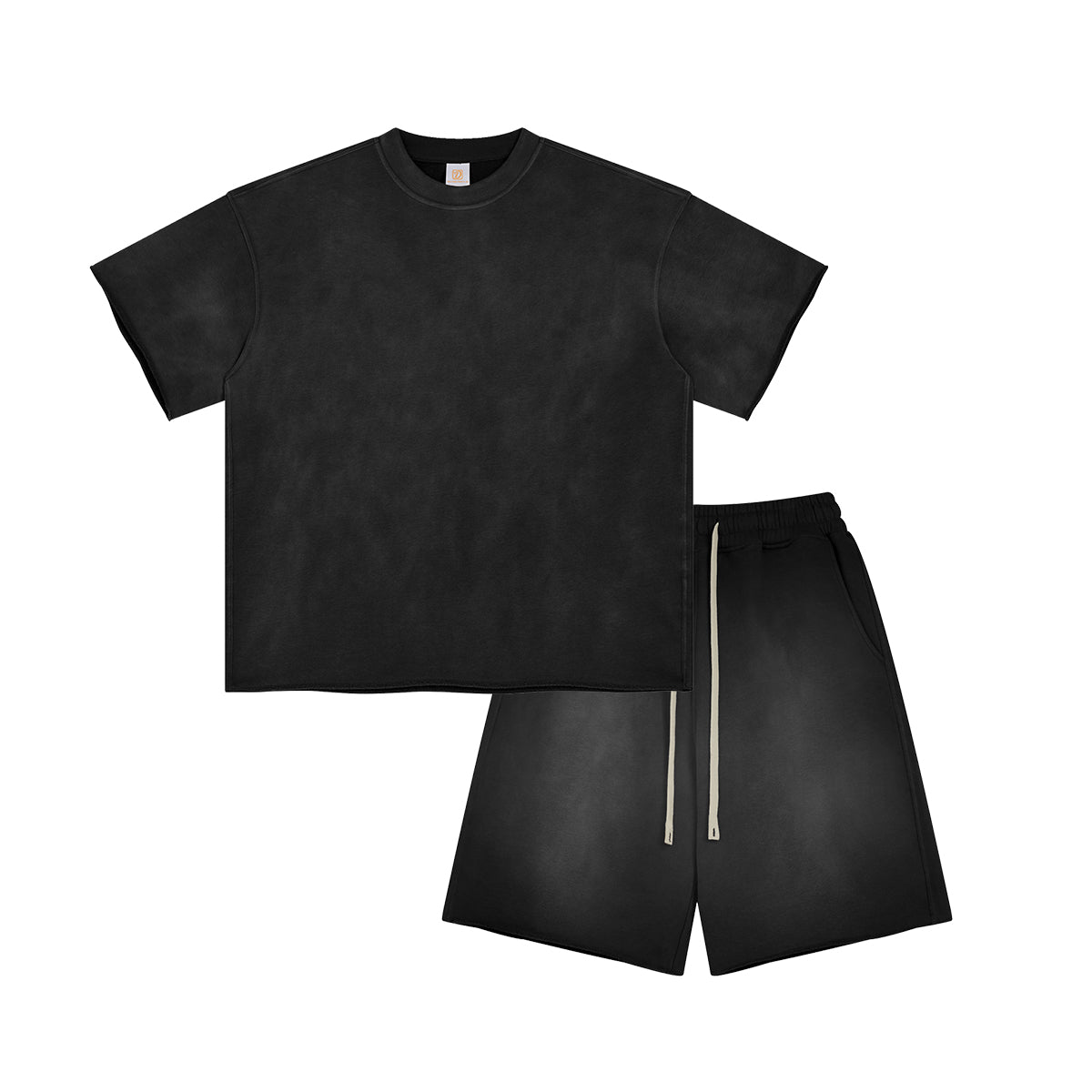 Custom Terry Acid t Shirt and Shorts Set Vintage High Quality O-neck Streetwear Summer Fashion Heavy Cotton T-shirts Suit