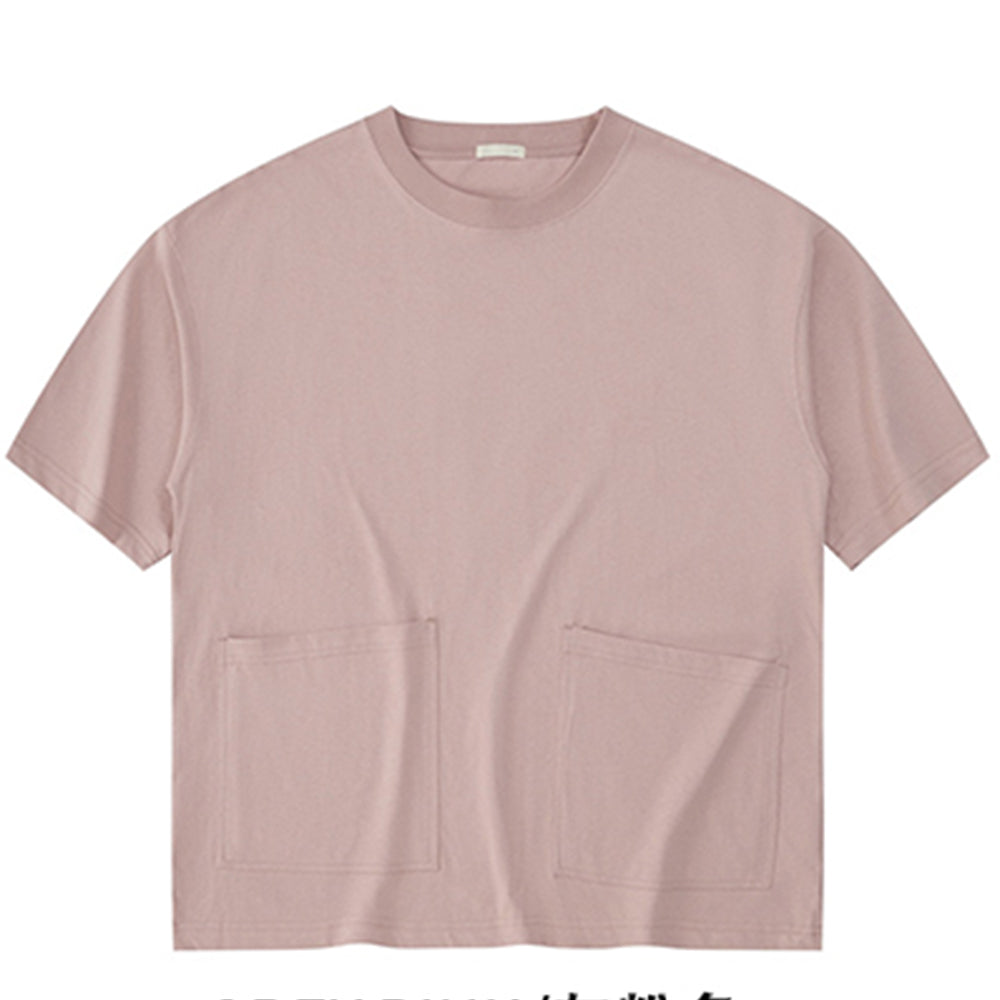 Wholesale Tshirt 100 Cotton Blanc 8 Color Double Pocketed Loose Sleeved 5 Button Short Sleeved Workwear T Shirt American Style