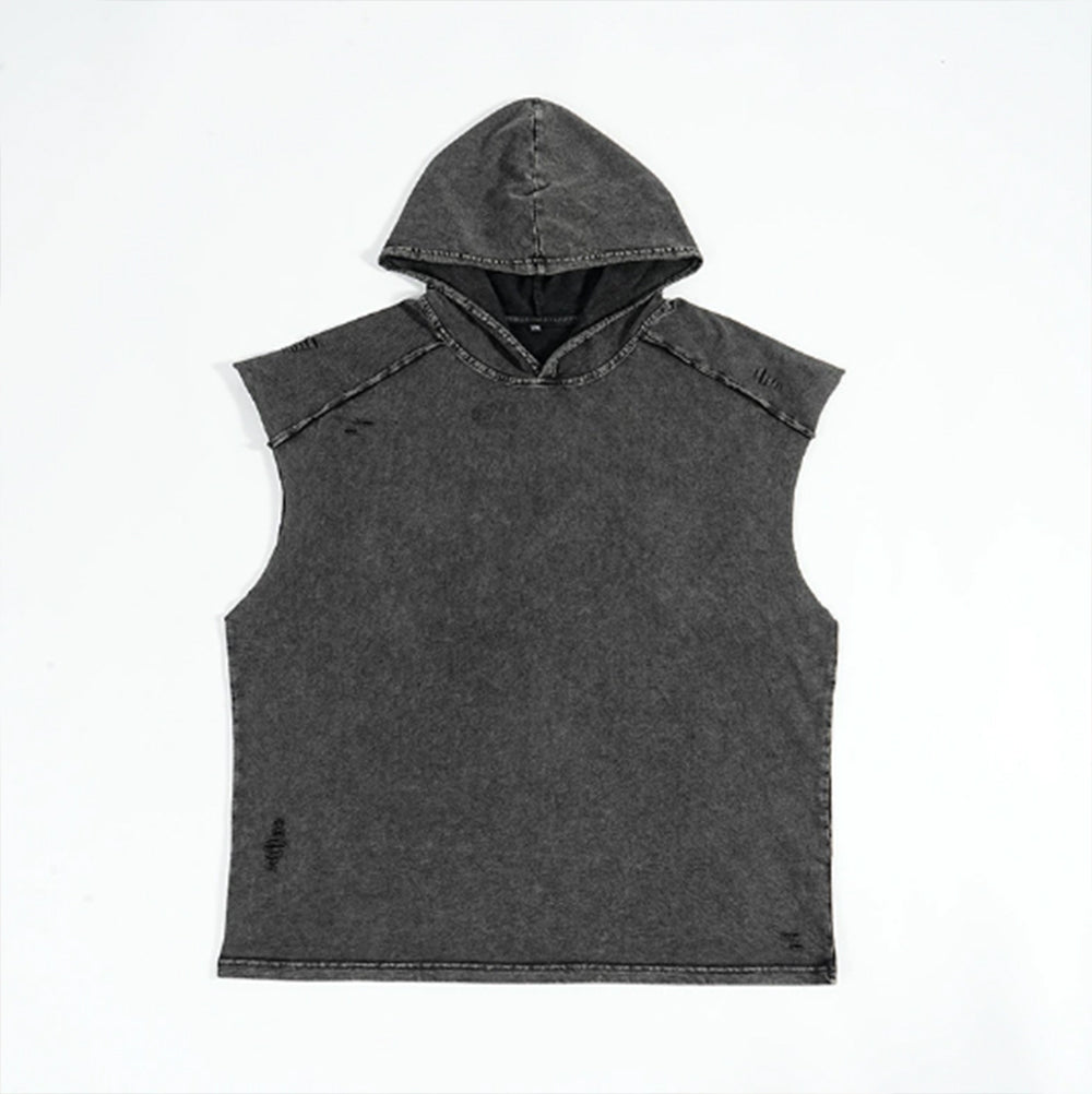 You Can Customize Your Favorite Pattern Sleeveless Men's t Shirt for Street Wear Oxy Short Wide Sleeveless Worn Out Hooded Style
