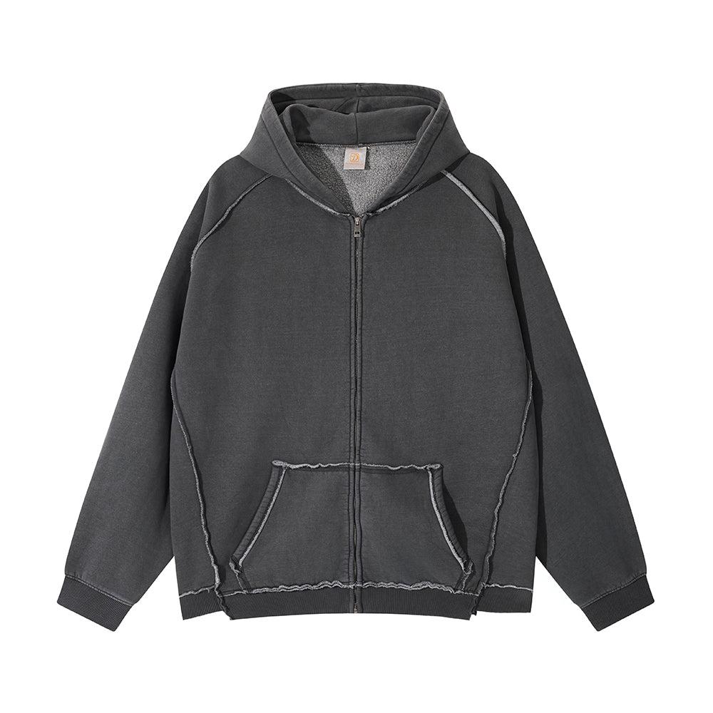 420g Heavyweight Hoodies Fleece Blank Distressed Zip up Acid Washe Oversized Polyester/Cotton Men's Hoodies & Sweatshirts