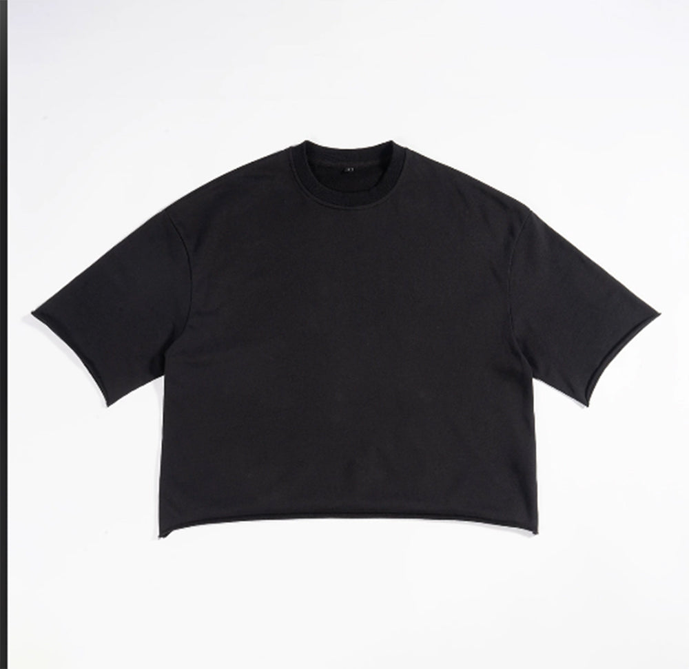 High Quality Round-neck Short Wide Ribbed t Shirt Plain Oversized Heavyweight Tshirts Loose Edge Casual Men's Short Sleeved