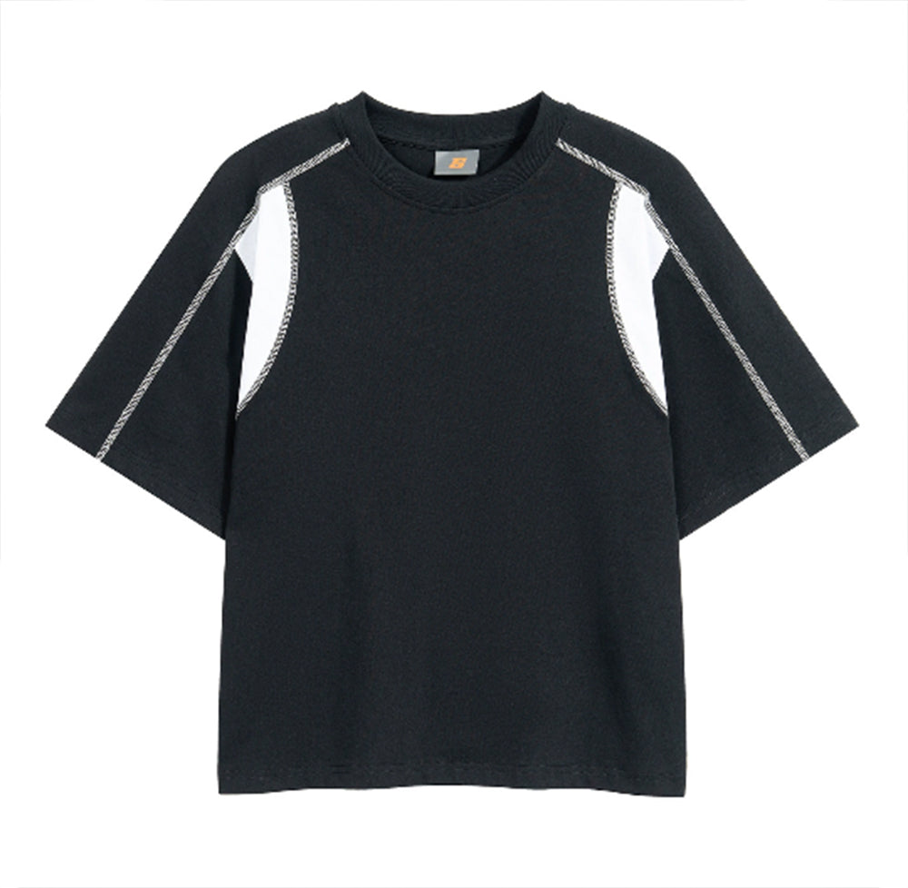 Tshirt 100 Cotton Blanc Color Matched Short Sleeved Men's Cotton T Shirt with Contrasting Bright Lines and Round Neckline