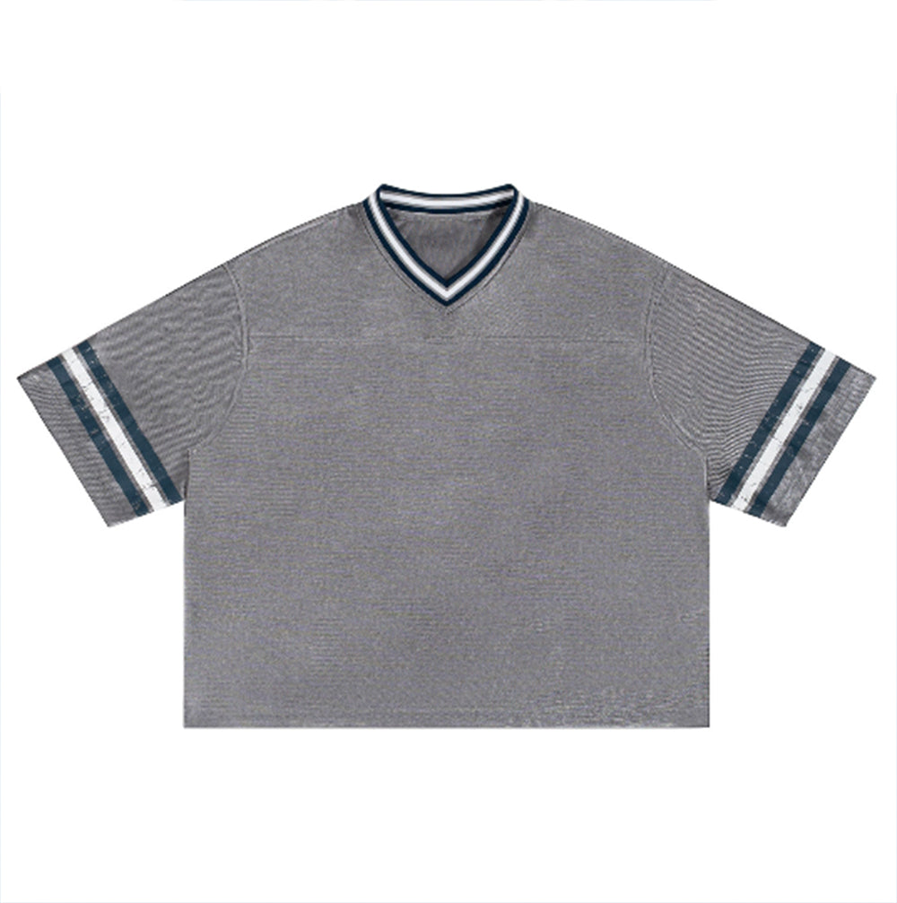 Customized Contrasting Color Flat Crew Neck Jersey t Shirt for Men with V Neck Boxy Style Short Sleeve Shirt Summer Version