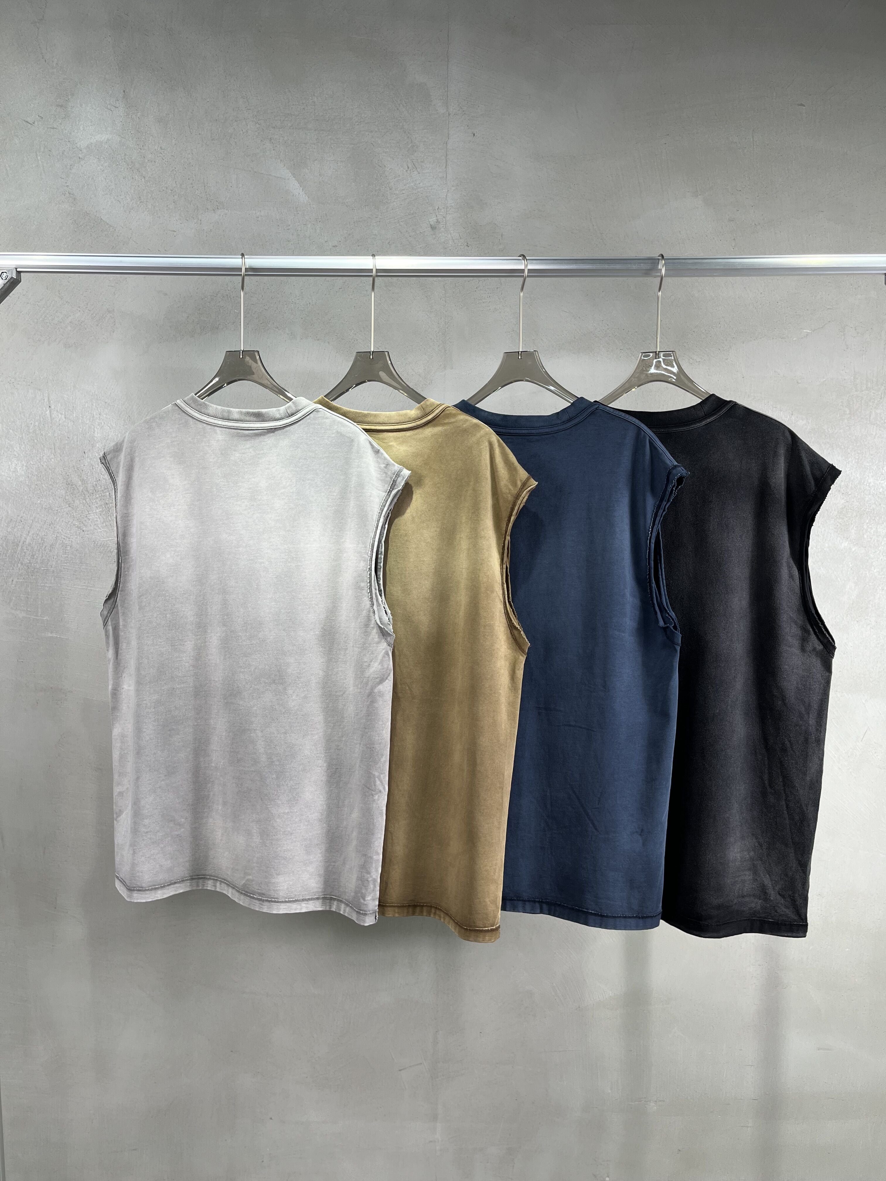 Heavyweight Sleeveless t Shirts Custom Vintage High Quality Acid Wash Heavy Cotton Round Neck Sport Blank Tshirts Wholesale