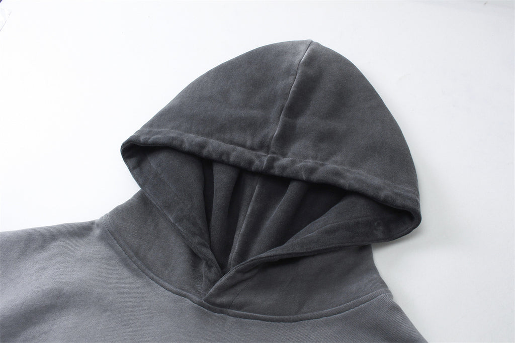 430G Heavyweight 100% Cotton Sublimation Distressed Embroidery Drop Shoulder French Terry Acid Wash Fashion Hoodie