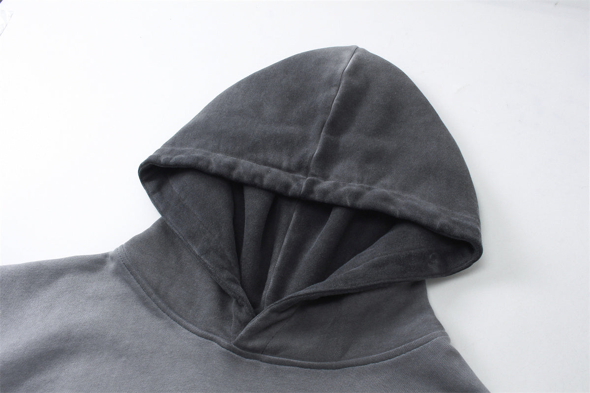 430G Heavyweight 100% Cotton Sublimation Distressed Embroidery Drop Shoulder French Terry Acid Wash Fashion Hoodie