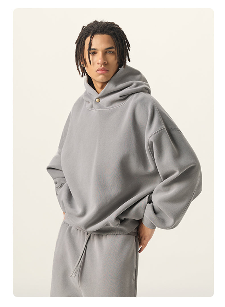 350 Gsm Thick Fleece Button Down Washed Casual Hoodie with Frayed Side Pockets and Hooded Top Set of 5 Pieces in Sample Size L