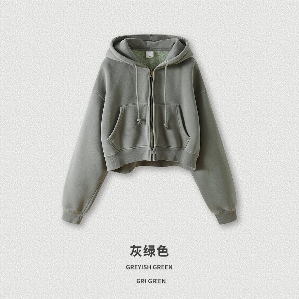 Vintage Custom Washed Crop Top Short Fashion Fleece Boxy Blank Pullover Heavyweight Women's Hoodies Sweatshirts