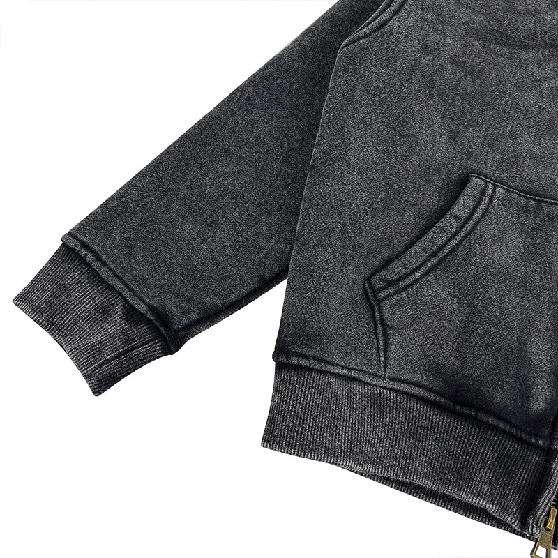 Heavyweight Fleece Hoodies Kids Sublimation Distressed Zip up Vintage Streetwear Unisex Washed High Quality Fashion Hoodie